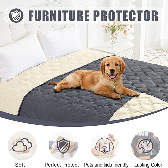 Smiry Waterproof Dog Bed Cover Blanket 40x80, Soft Reversible Pet Blanket, Washable Leakproof Cats Dogs Couch Cover for Sofa, Couch, Furniture, Dark Grey/Beige