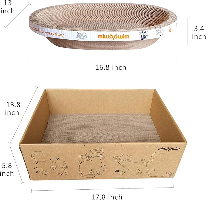 Miwoowim 3PCS 2 Cat Scratcher Bowl +1 Corrugated Scratch Pad with Box,Oval Shape Cat Scratcher Cardboard Bed, Scratching Lounge Bed, Cute Round Scratcher for Indoor Cats