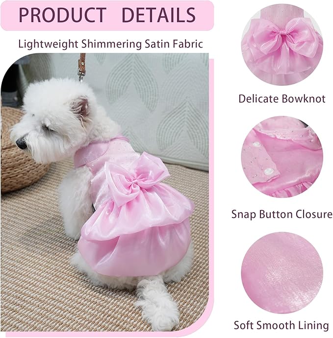 Dog Dress,Pet Wedding Dress Princess Formal Tutu Skirt with Bowknot,Puppy Birthday Party Outfit Apparel Girl for Small Dogs Cats (Sakura Pink, X-Large)