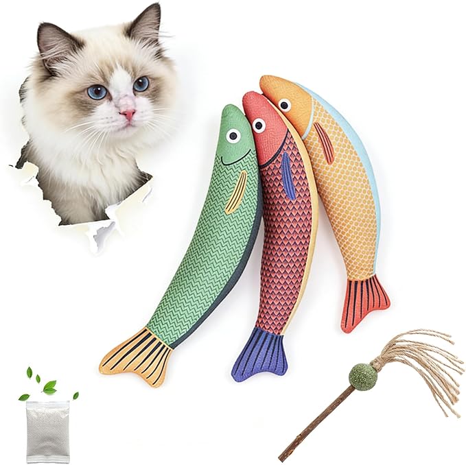 Autumn Knife Fish Cat Toy, 4 Pack Catnip Toys, Interactive Crinkle Toys for Bored Indoor Adult Cats & Kitten Soft and Durable Cat Chew Toys for All Breeds