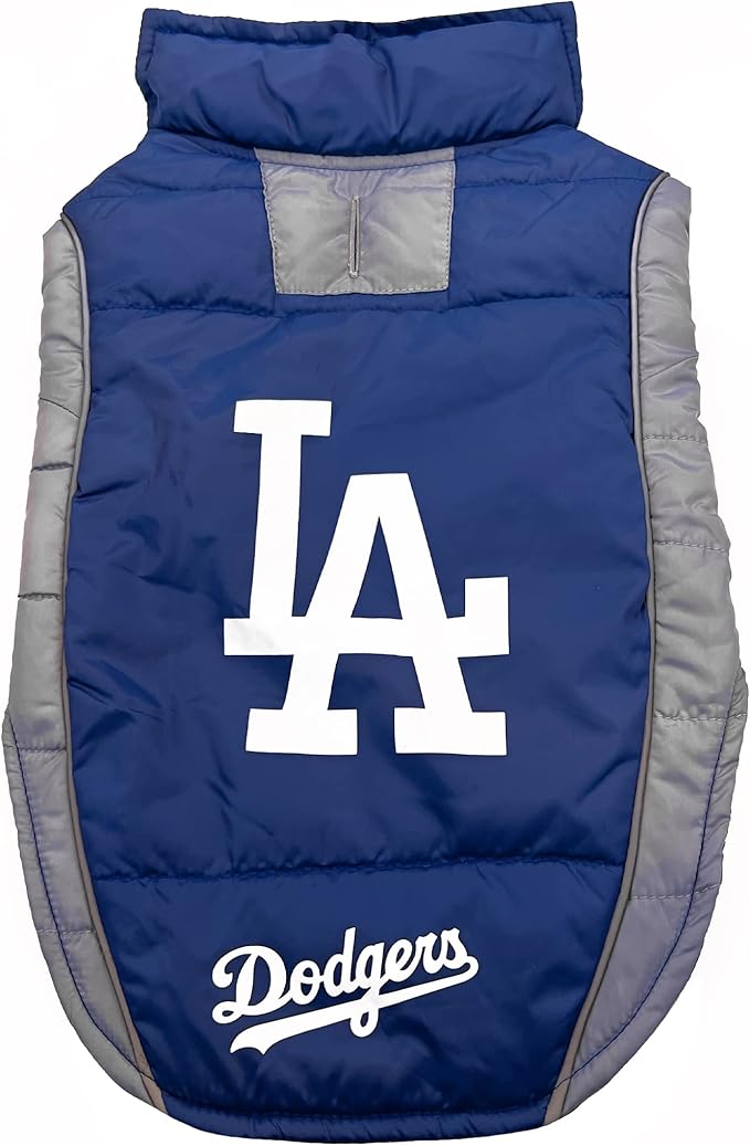 MLB Los Angeles Dodgers Puffer Vest for Dogs & Cats, Size Large. Warm, Cozy, & Waterproof Dog Coat, for Small & Large Dogs/Cats. Best MLB Licensed PET Warming Sports Jacket