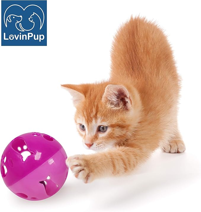 Large Cat Ball Toy with Bell – Interactive Rolling Design for Active Play – Sturdy Plastic Cat Toy Ball that Stays Visible During Play – Pink 1 Pack for Cats, Kittens, and Small Pets
