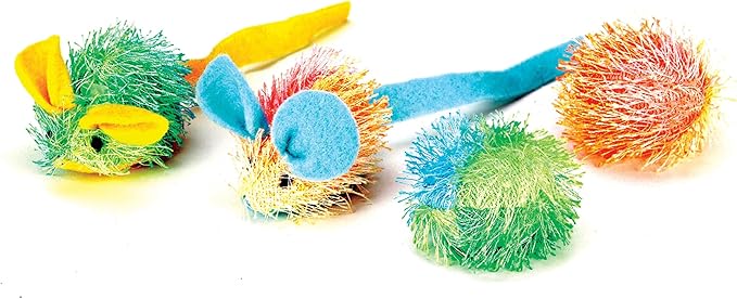 SPOT Stringy Mice & Balls - Catnip Cat Toys, Interactive, Colorful Plush Toys, Fun for Cats and Kittens to Bat and Chase, Boredom Buster - 2 Mice, 2 Balls (Pack of 2)