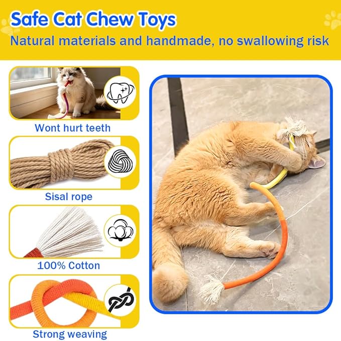 Retro Shaw Cat Toys Chew Ropes, 3Pcs, Kitten Toys for Indoor Cats with Refillable Natural Catnip, Safe Teeth Cleaning Chew Toys, Interactive Cat Nip String Kitty Toys (23.6 Inches)