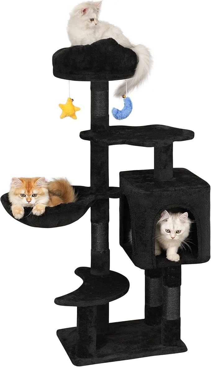 Meecal Gothic Black Cat Tree for Indoor Kittens & Small Cats Under 6 Months 9lbs, 43-Inch Cute Cat Tower with Scratching Post, Cat Condos, Cozy Hammock, Unique Perch & Dangling Toy