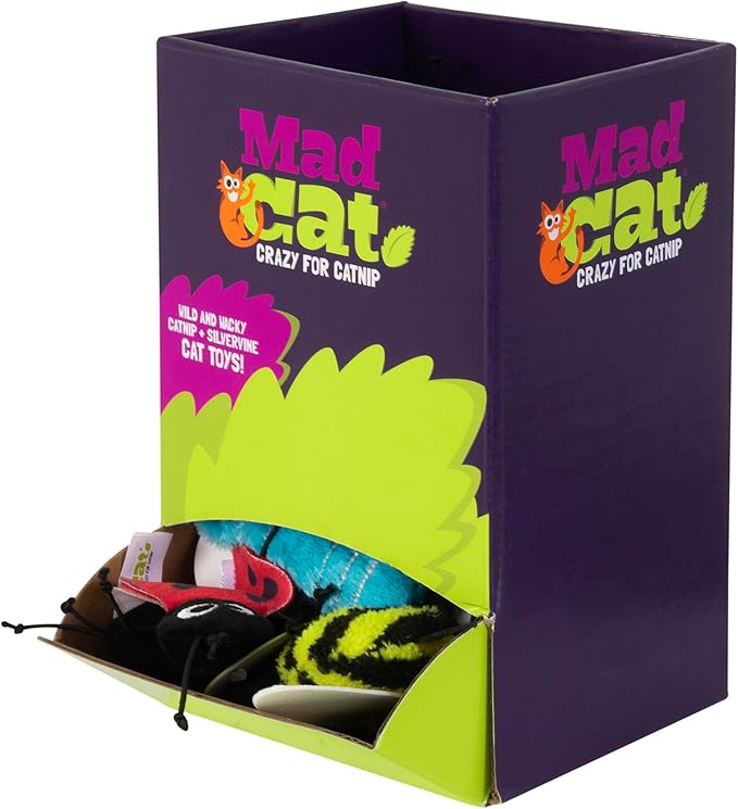 Mad Cat Buggin' Out Bulk Bin Catnip & Silverline Blend Wild and Wacky Bug Cat Toy, Pack of 24 Bugs