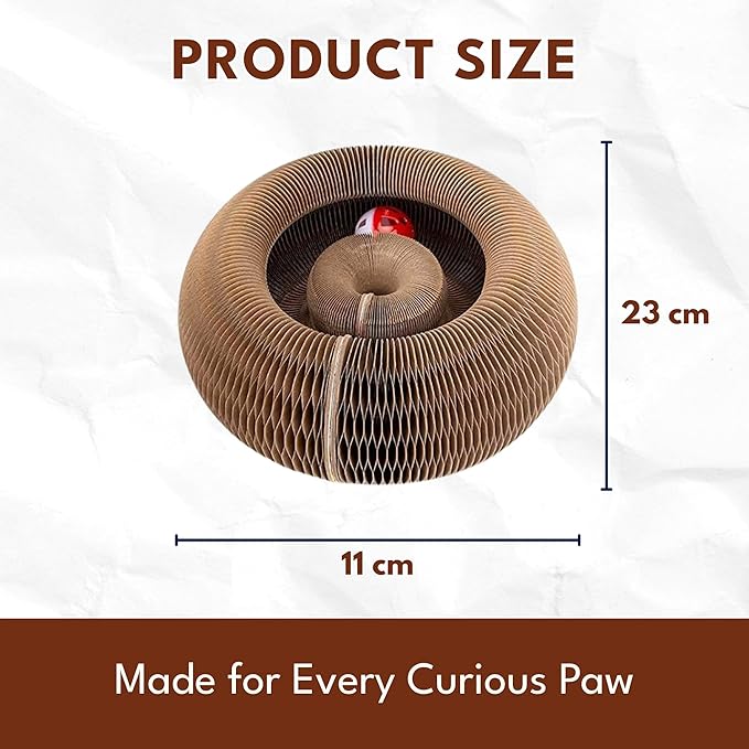 Kitty Cat Scratcher with Bell Ball & Catnip - Magic Organ Cat Scratch Board - Shape Shifting Accordion Cardboard Scratch Board Toy for Indoor Cats (Cat Scratcher Board)