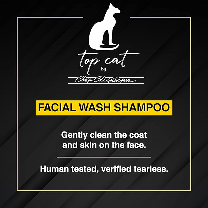 Chris Christensen Top Cat Facial Wash Shampoo for Cats, Groom Like a Professional, Gentle & Tearless, Sulfate & Soap Free, 8 oz
