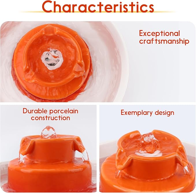 Lawfery Ceramic Cat Water Fountain, 2.1L/71oz Cat Fountain with 3 Carbon Filters and 2 Water Pumps, Cupcake Pet Water Fountain for Cats and Dogs (Orange)