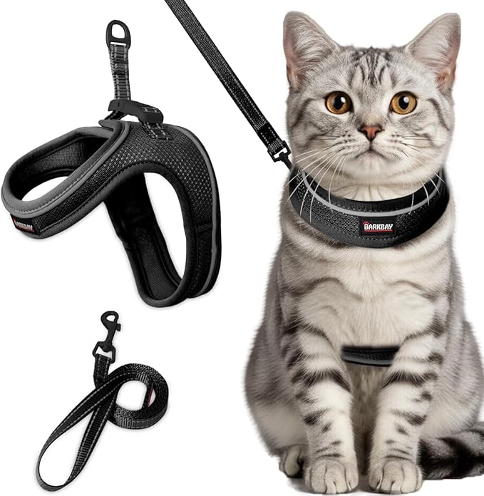 Cat Harness and Leash Set,Escape Proof Kitten Harness,Step in Adjustable Soft Lightweight,Easy Control,Reflective Strips Comfortable for Walking Travel(Black,XS)