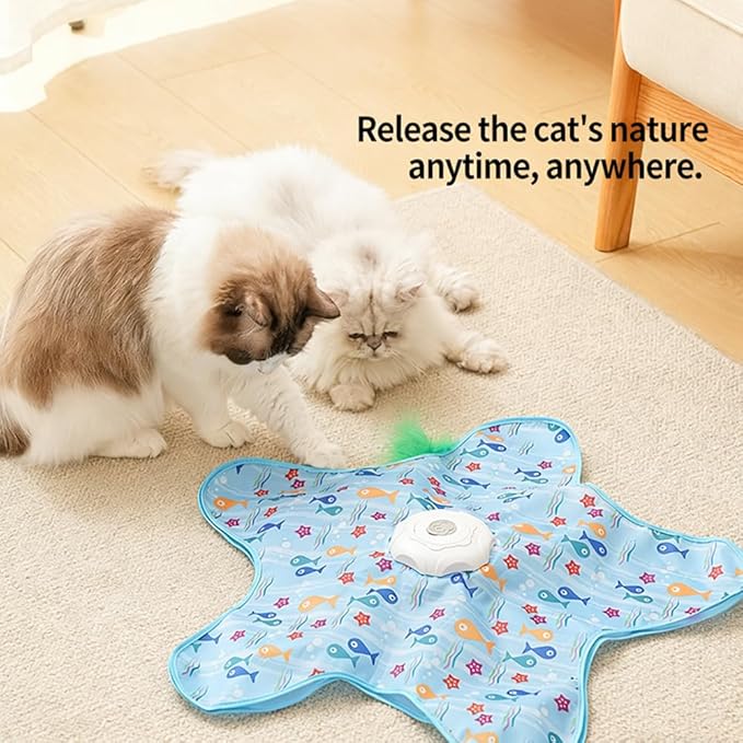 Automatic Cat Toy for Indoor Cats, Hide & Seek Hunting Game Exercise Play Plate, Rechargeable Interactive Cat Toys, Moving Concealed Feathers, Durable Exercise Toys for Indoor Cats
