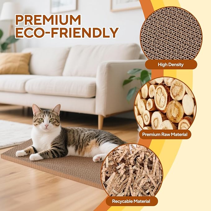 LIFLIX 7PCS Reversible Cat Scratching Pads with Box, 16.5" Lｘ12.6" Wｘ5.9 H Extra Large Cardboard Scratcher with Catnips, Cat Scratch Boxes for Indoor Cats