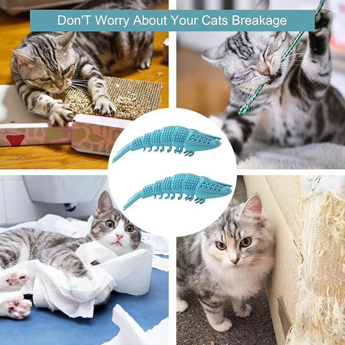 Cat Toothbrush Catnip Toy,Interactive Rubber Dental Care for Pet Kitten Kitty, Crayfish-Shaped Safe Chewing Toy Tooth Cleaning Resistant Cat Toy(2 Pack)