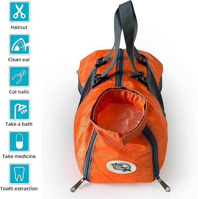 Cinf Cat Nail Clipping Cleaning Grooming Restraint Bag No Scratching Biting for Bathing Nail Trimming Injecting Examining(Orange,M)