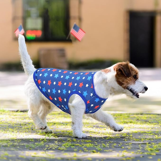 4Pack 4th of July Dog Shirt USA Flag Puppy Cat Sleeveless Shirts Independence Day Dog Vest Stripes Stars Pet Tank Tops Outfits Clothes for Small Medium Dogs M