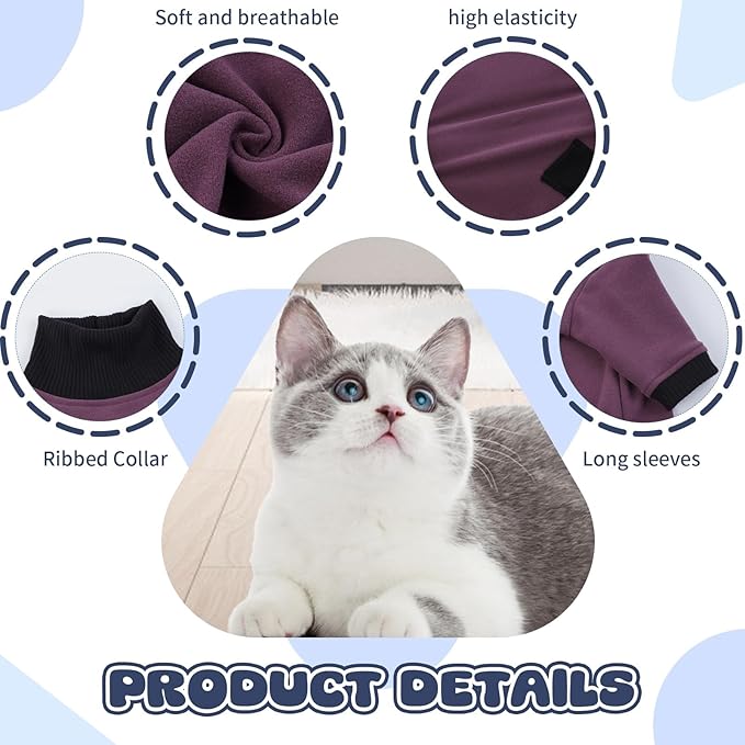 T'CHAQUE Sticky Hair Cat Clothes, Professional Recovery Suit for Cats, Anti-Shedding Shirt Outfit, Soft Pajamas for Kittens, Post-Surgery Onesie for Male & Female Cats, Fuchsia, Medium