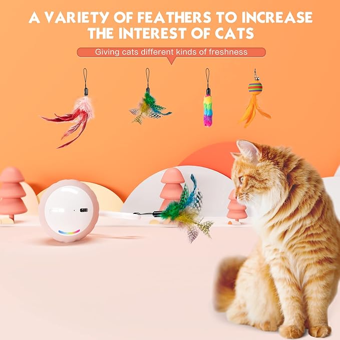 Upgraded Interactive Cat Toys Ball for Indoor Cats-Cat Ball Features Touch and Voice Activation, 2 Speed Settings (Fast and Slow), Interchangeable Tail Attachments for Bored Indoor Cats (Pink)