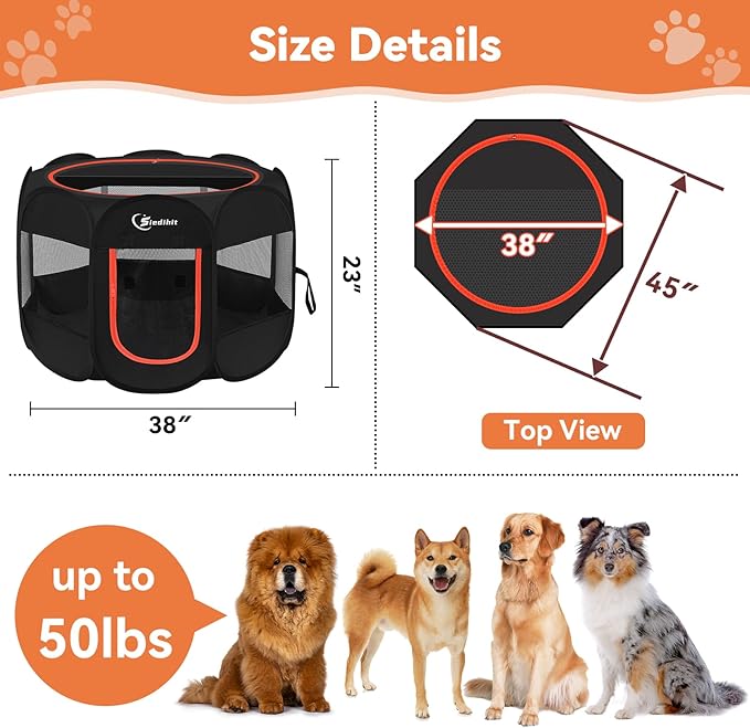Siedihit Dog Playpen, Large Puppy Pet Playpen, Dog Crate Tent Cage Indoor/Outdoor, Portable Pop Up Dogs Kennel Playpen with Carrying Case for Dogs/Cats/Rabbitss, Black
