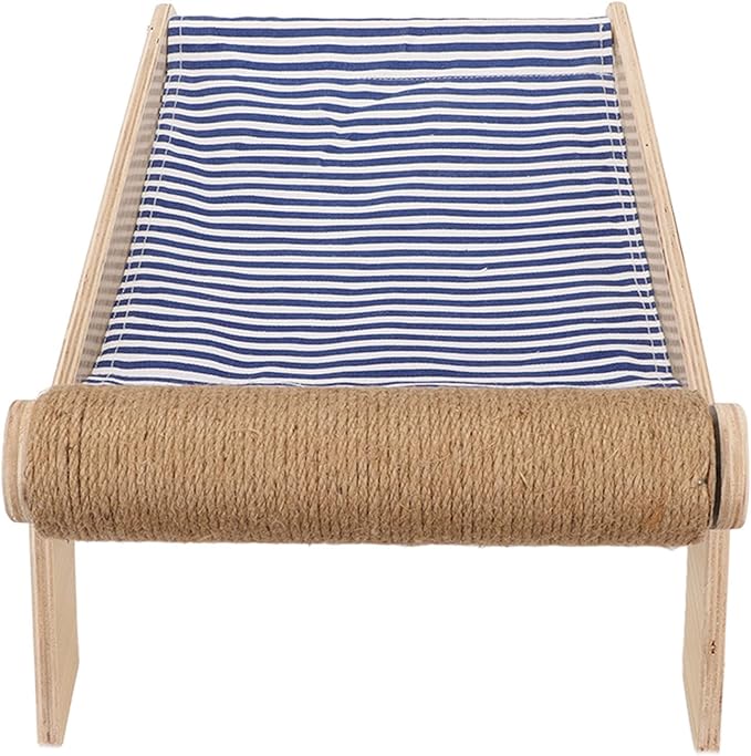 Cat Hammock Bed with Wooden Frame, Anti Shaking Swing Chair for Cats, Premium Sisal and Canvas Raised Sleeping Bed with Scratcher, Minimalist Design Pet Furniture for All Seasons (Beach Sisal Roller