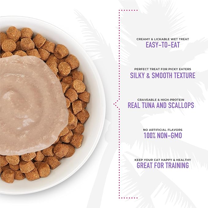 Tiki Cat Stix Wet Mousse Cat Treats, 3 oz. Pouch of Single Serve Lickable Treats, Tuna & Scallops in Creamy Gravy, (12 Pack of 72 Tubes)