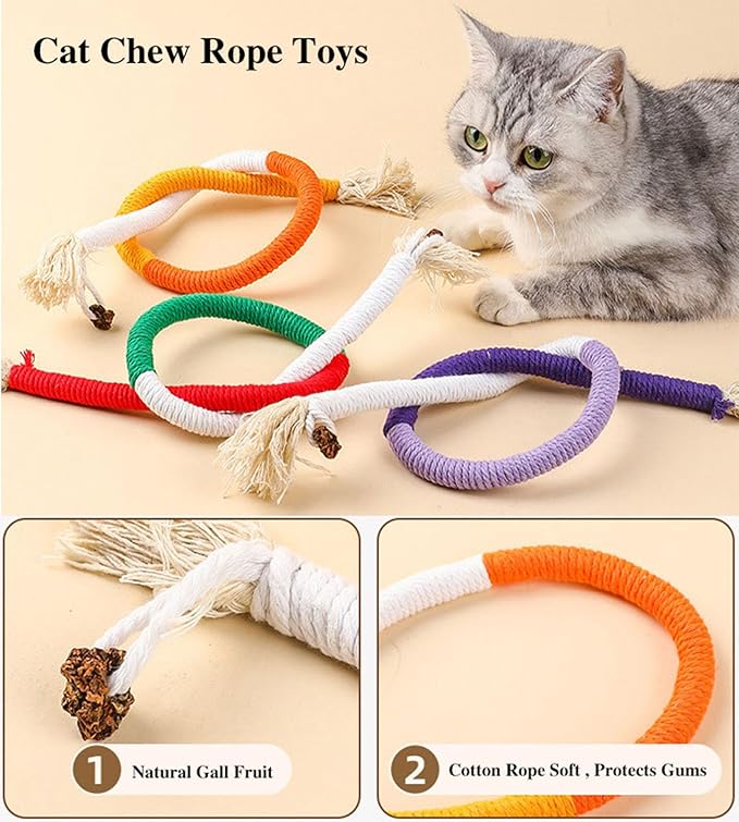 Cat Chew Rope Toy,Catnip Saury Fish Toys,Cats Interactive Toys for Teeth Cleaning,5Pcs Cat Toys for Indoor Cats with Refillable Natural Catnip（5Pcs Cat Toys）