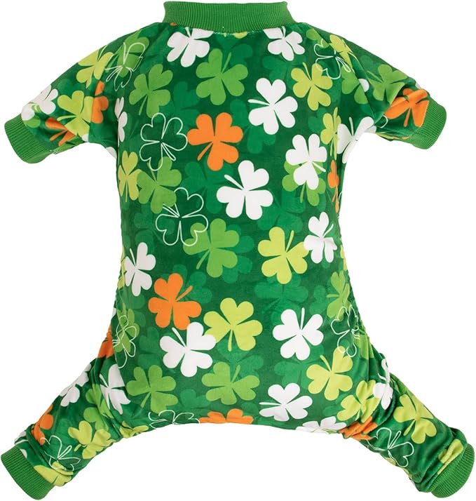 CuteBone Clover St.Patrick's Day Small Dog Pajamas Soft Puppy Pjs Fleece Stretchy Onesie Cat Clothes for Daily Wear P275S