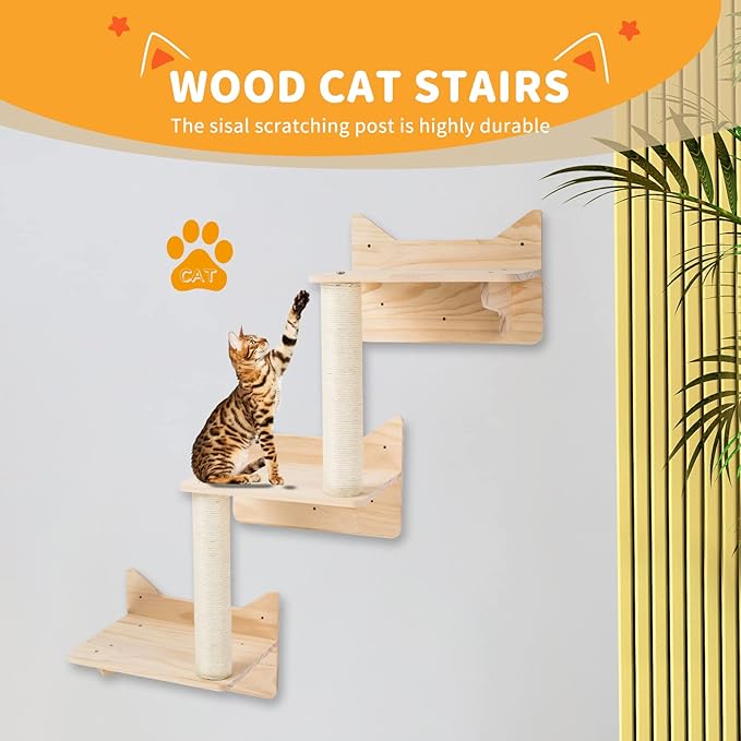NOVGOBHOT Cat Wall Shelves for Large Cats – 9-Piece Wooden Wall-Mounted Cat Shelves Set, Kitty Climbing System with Perches, Scratching Post & Condo House