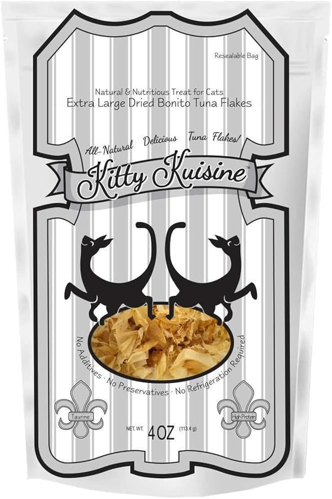 Natural Fish Flakes - All Natural Bonito Tuna Flakes - No Additives or Preservatives - High Protein and Appetite Stimulant - for All Felines, 4-oz