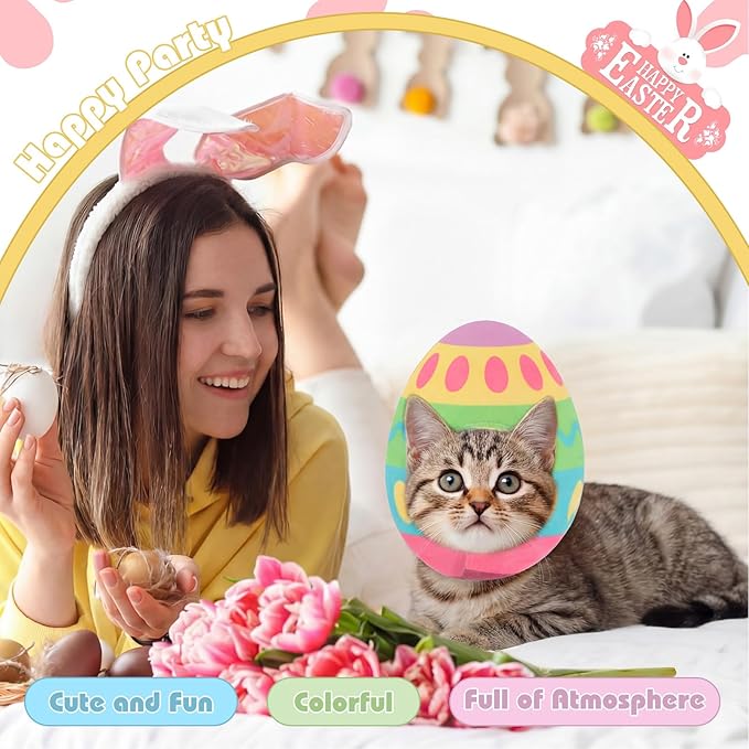 Shinylin 2 Pcs Easter Cat Hats Adjustable Dog Cat Pet Costume Bunny Egg Shaped Hat for Pets and Small Dogs Kitten Puppy Easter Party Costume Accessory Headwear with Festival Elements