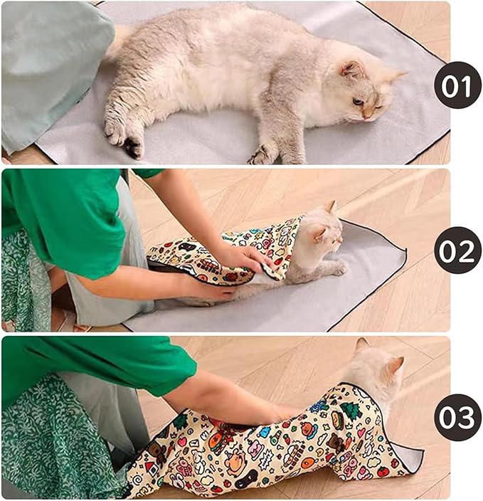 Cat Grooming Wrap-Cat Wrap for Cutting Nails, Cat Restraint for Nail Clipping, 21.5 Inch Cat Grooming Wrap, Velcro Fabric for Cats, Cat Burrito Wrap,for Clip Nails, Clean Ears (B,L(Within 11.1lbs))