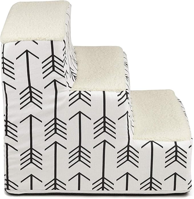 Majestic Pet 3 Step Portable Dog Stairs for Small Dogs to get on Bed Supports 250 lbs or Less – Dog Steps for High Bed with Machine Washable Cover –Pet Stairs for Cats Arrow White/Black
