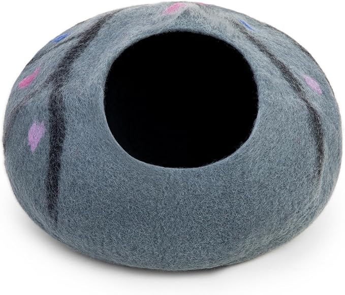 Woolygon Premium Felt Cat Cave Bed – Wool Kitty Beds Handcrafted Kitten Caves Bed for Indoor Cats - Made from Merino Wool, Foldable Cat Hideaway Covered Cat House Pod (Enchanted)
