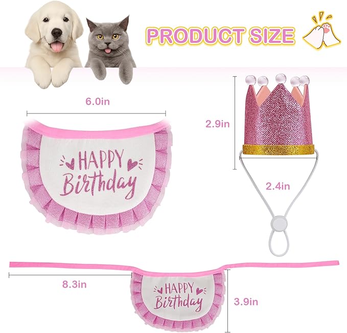 Cat Birthday Hat with Bandana, Light Up Party Outfit, Pink