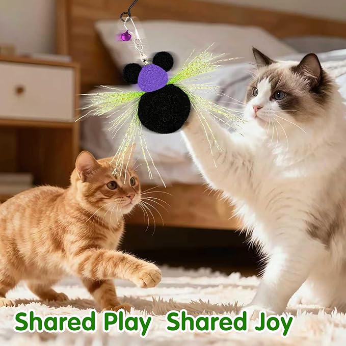Walfront Interactive Cat Wand Toy with Small Insect Replacement Heads and Bell, Indoor Cat Exercise Toy for Overweight or Inactive Cats, Kittens and Adult Cats, Boosts Activity and Reduces Boredom