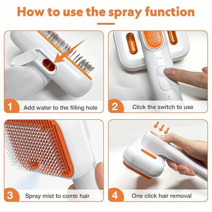 3-in-1 Cat Steam Brush with Mist Spray, Pet Grooming Deshedding Brush with One-Click Hair Release for Long & Short Hair Cats