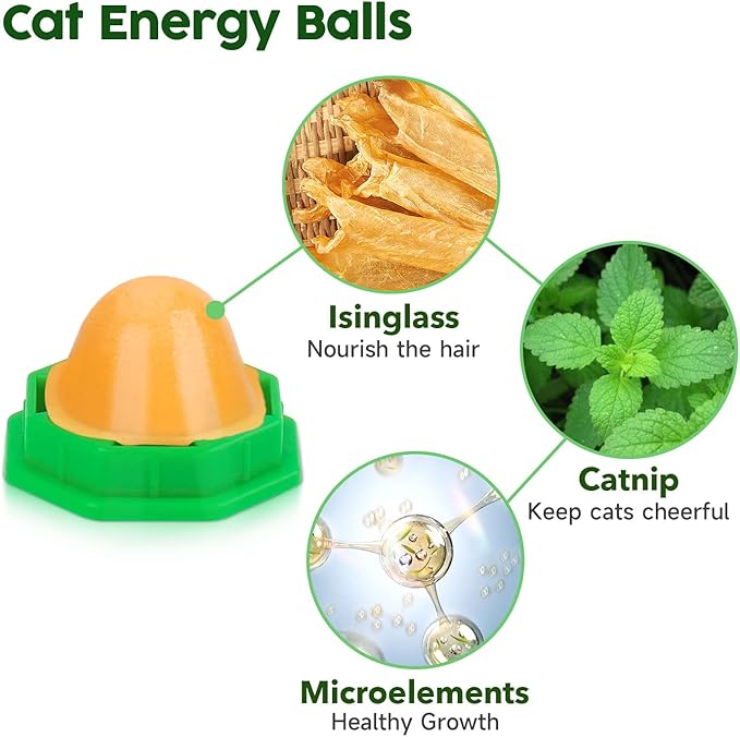 Potaroma 6 Pack Cat Energy Ball Toys, Includes Catnip, Edible Kitty Toys for Cats Lick, Safe Healthy Kitten Chew Toys, Teeth Cleaning Dental Cat Toy, Cat Wall Treats