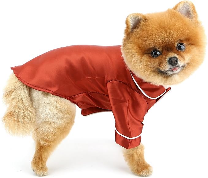 PAIDEFUL Soft Faux Silk Sleepwear for Small Dogs Cats Lapel Doggie Loungewear Lightweight Breathable Puppy Pajamas PJS Two-Legged Pet Shirt Clothes Summer Chihuahua Apparel Button Up,Burgundy,L