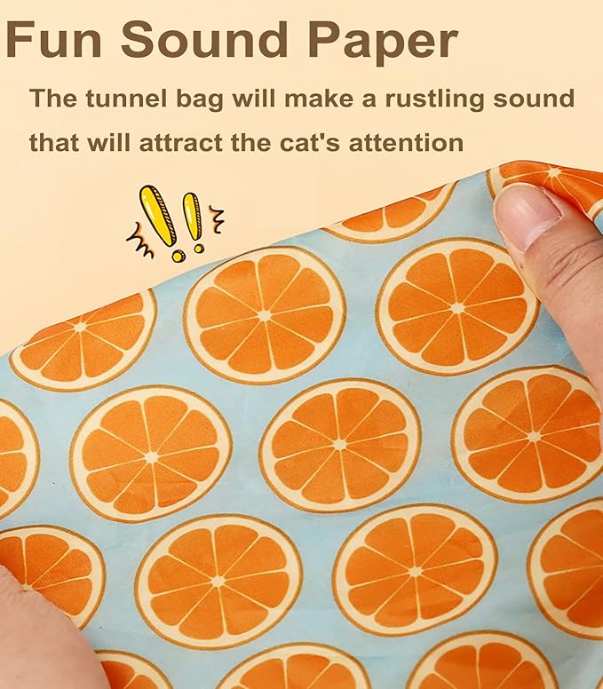 Cat Tunnel Bag for Indoor Cats, Foldable Pet Tunnel Crinkle Sack Bag with a Little Mouse & 3 Toy Ball, Portable Crinkle Paper Interactive Hide and Seek Cat Toys (Orange)