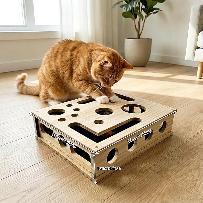 Cat Scratch Puzzle Enrichment Box, Cats Nail File Enrichment Box with Sandpaper Inside, Stress-Free Trimming Nails, Puzzle Feeder Cat Toys Interactive for Indoor Cats Nail Scratcher (No Bell Balls)
