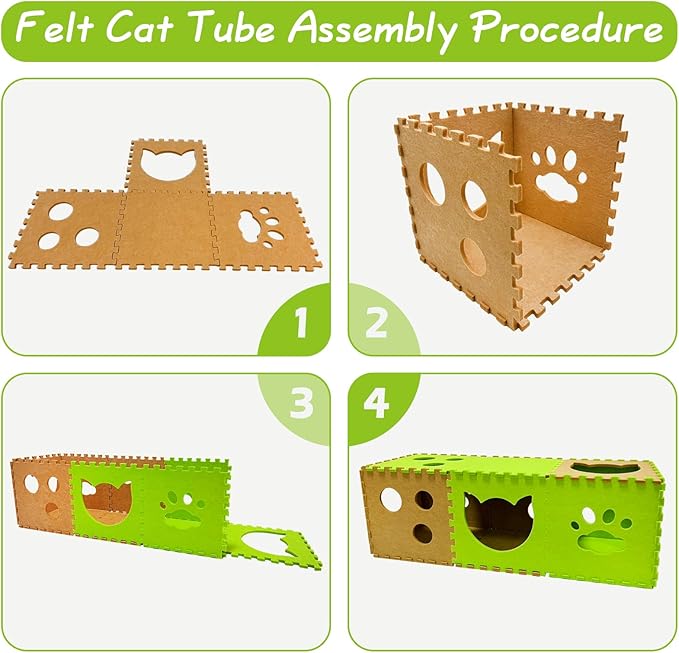 Felt Cat Tunnel 14 Pcs Foldable Cat Hideaway Cave with Interactive Peek Hole DIY Cats House Kitten Play Tubes and Tunnels for Indoor Cats Up to 12lb