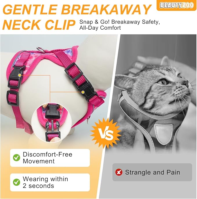 BEAUTYZOO Cat Harness and Leash for Walking, Escape Proof Soft Adjustable Vest Harnesses for Medium Large Cats, Easy Control Breathable Reflective Strips Jacket, Rose, M