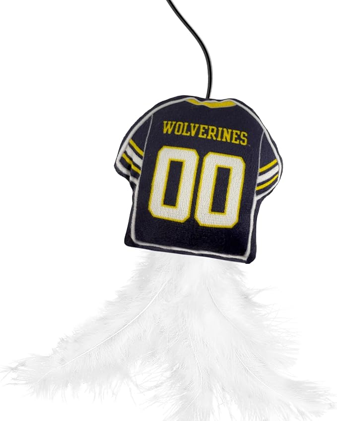 NCAA Michigan Wolverines Team Jersey Wand with CAT NIP, Cat Toy Jersey Shaped Plush Teaser Toy for Cats & Kittens - Interactive Pet Toy for Play & Exercise