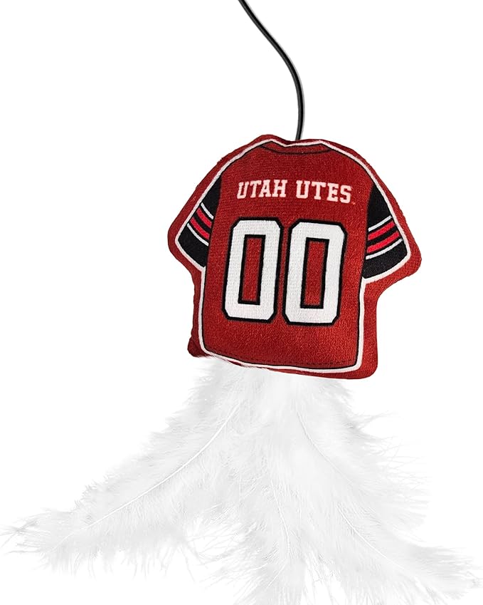 NCAA Utah Utes Team Jersey Wand with CAT NIP, Cat Toy Jersey Shaped Plush Teaser Toy for Cats & Kittens - Interactive Pet Toy for Play & Exercise