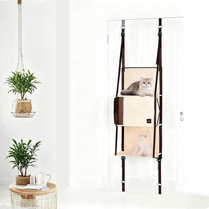 Door Hanging Cat Tree - Hanging Cat Climber 3-Tier Indoor, Door Mounted Collapsible Perch Hammock Bed, Tool-Free Assembly