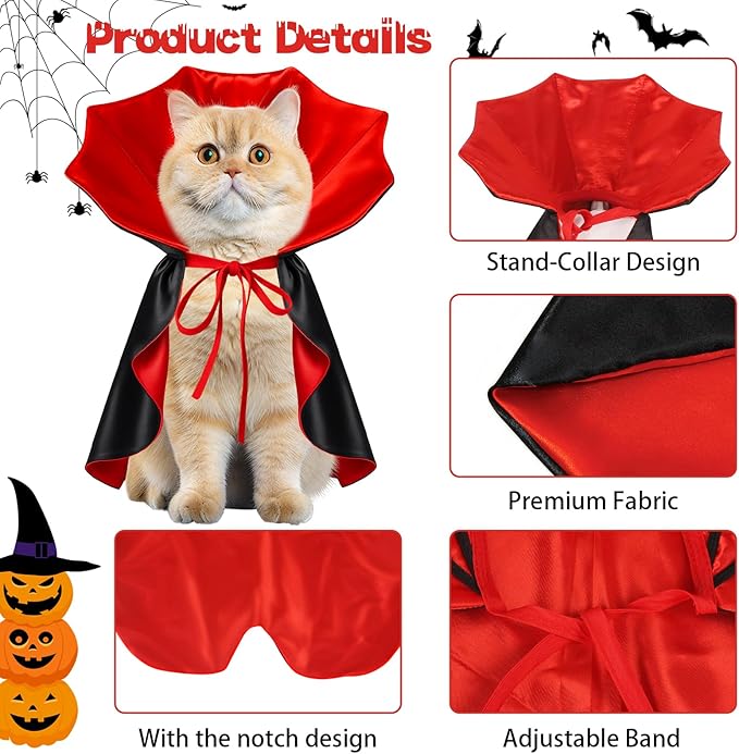 Dog Halloween Costume, Pet Cape for Small Puppy Dogs Cat Funny Red & Black Halloween Costumes with Neck Armor Adjustable Strap Idea for Vampire Party Cosplay (Red, L)