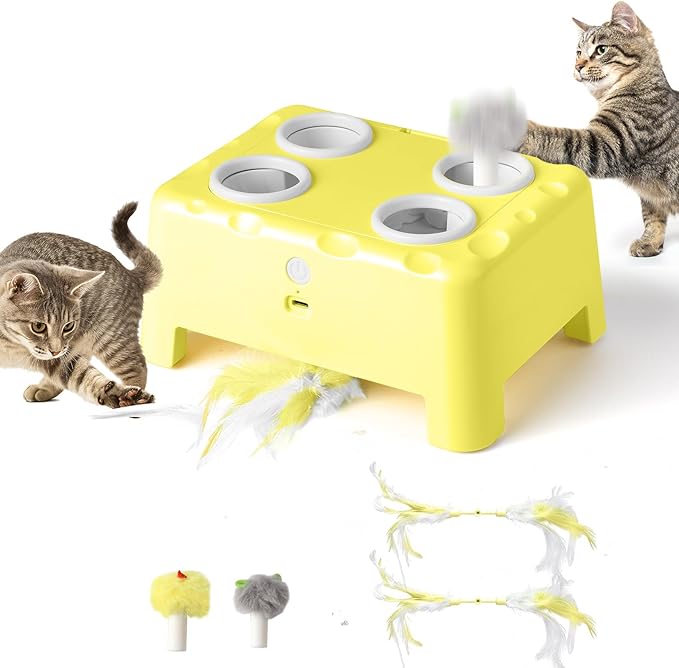 Wortade Interactive Cat Toys Rechargeable,Durable Hide and Seek Cat Toys, Automatic Electronic Feather Cat Toy, Cat Kitten Toy for Indoor Bored Adult Cats