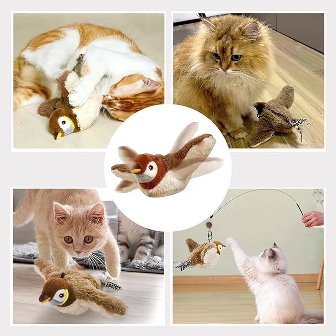 Upgraded Flappy Chase Interactive Chirping Bird Cat Toy with Flapping Wings,No Flying, Interactive Simulation Electric Cat Toy for Cats and Small Dogs-Cat Toys Touch Activated, Rechargeable