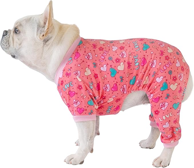 CuteBone Dog Valentine's Day Pajamas Puppy Onesies Small Dogs Soft Pjs Coat Cat Apparel Comfy Pet Clothes Outfit Doggie Bodysuit P216M