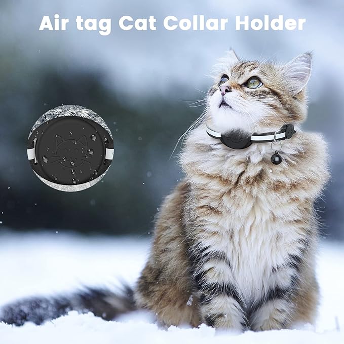 Upgrade Airtag Cat Collar, Reflective Kitten Cat Collar with Bell and Airtag Holder Compatible with Apple Airtags, Lightweight Airtag Cat Collar with Cat Pattern for Kitty Puppy