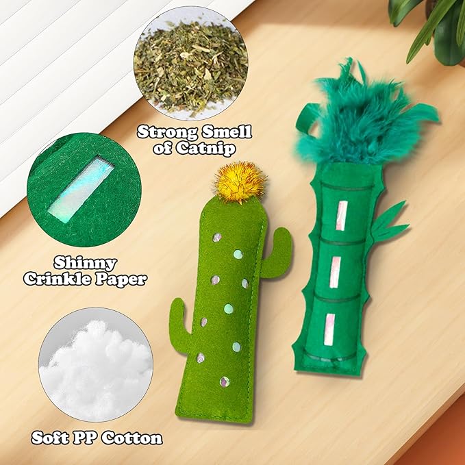 Andiker Catnip Toy for Cats, Cute Bamboo Shapes with Soft PP Cotton Bite-Resistant Cat Chew Toy with Catnip and Crinkle Paper Entertaining Interactive Cat Toy for Indoor Cats and Kitten (Bamboo)
